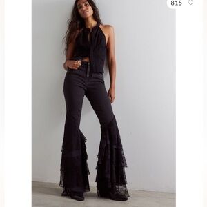 We The Free Free People Mystique Lace Flare Jeans, NWT, Black, 31